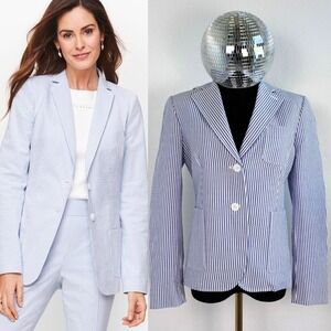 Brooks Brothers Womens Seersucker Striped Blazer, Size 2, Blue White Preppy